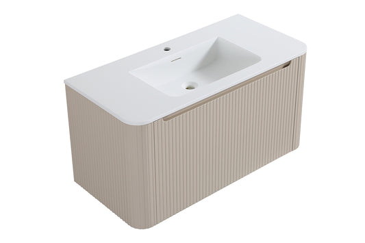 Badkamermeubelset Wiesbaden Sulora 120cm mat beige inclusief spiegel Uovo
