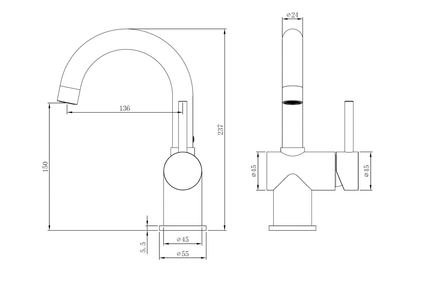 Wastafelmengkraan met draaibare uitloop en coldstart Sanitado Industry in gunmetal
