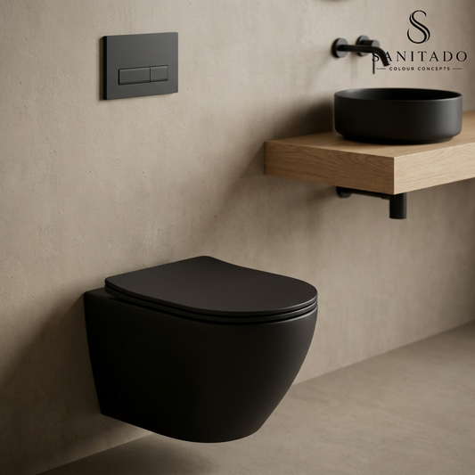 Wandcloset Sanitado rainbow randloos met softclose toiletzitting in mat zwart