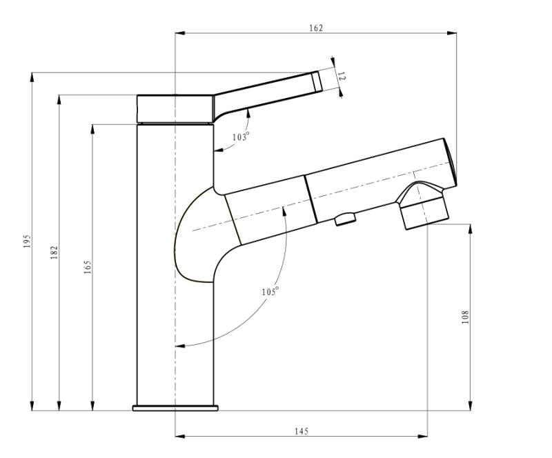 Wastafelmengkraan met uittrekbare sproeiuitloop Sanitano Industry Asproli in mat zwart