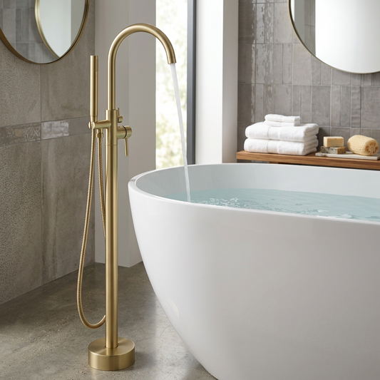 Vrijstaande badmengkraan Sanitado Industry in mat goud