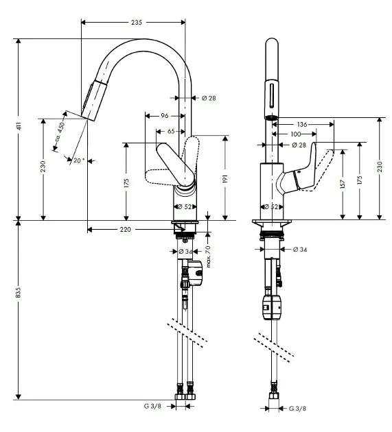 Keukenmengkraan Hansgrohe Focus M41 240 met uittrekbare uitloop in chroom