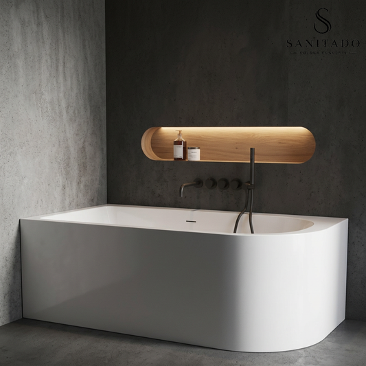 Half vrijstaand hoekbad links Sanitado Elements Living 180x80cm mat wit