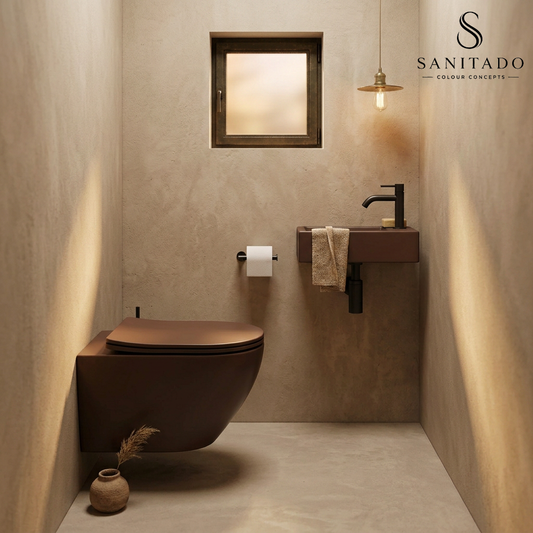 Wandcloset Sanitado rainbow randloos met softclose toiletzitting in mat donkerbruin