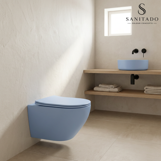 Wandcloset Sanitado rainbow randloos met softclose toiletzitting in mat lichtblauw