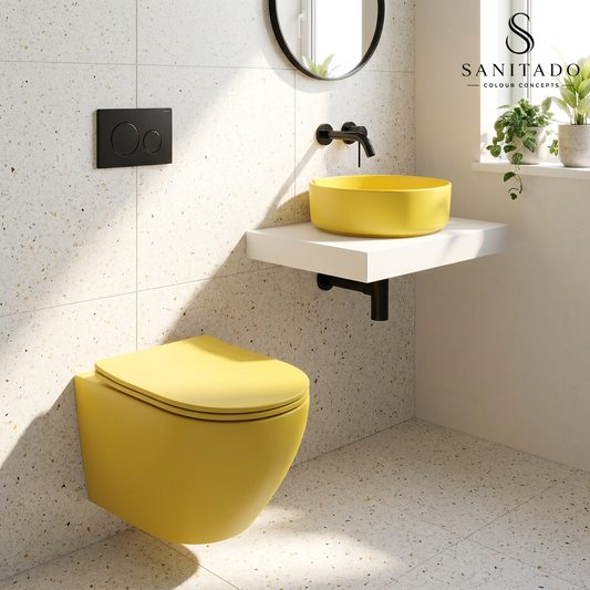 Wandcloset Sanitado rainbow randloos met softclose toiletzitting in mat geel