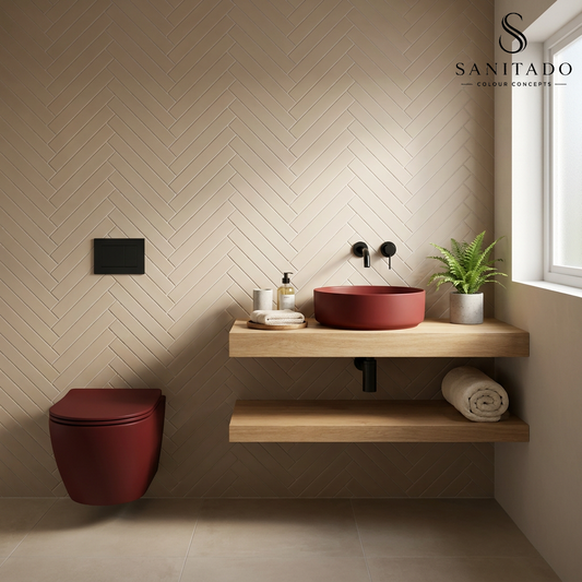 Wandcloset Sanitado rainbow randloos met softclose toiletzitting in mat rood