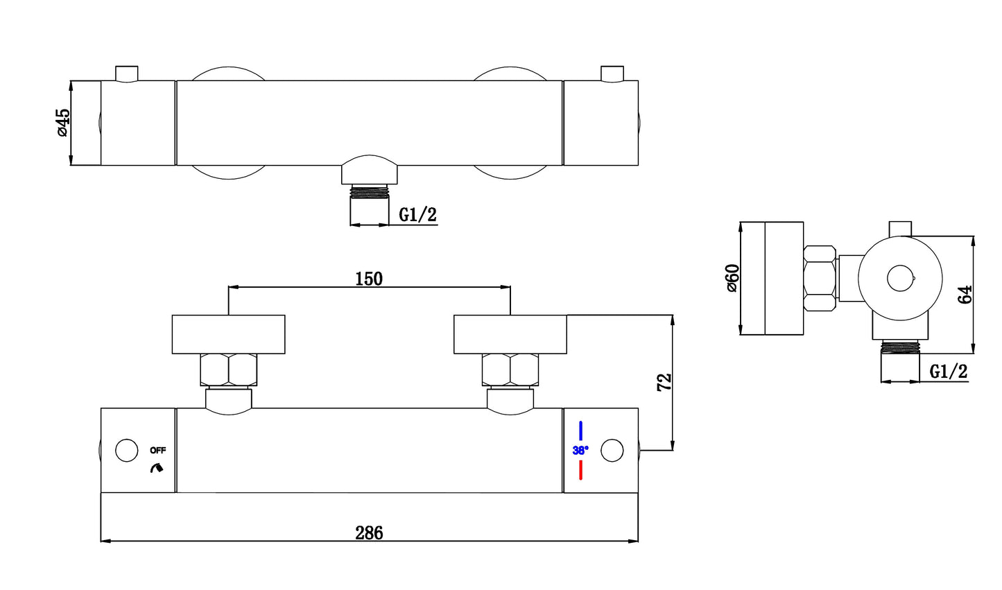Thermostatische opbouw douchekraan Sanitado Industry in RVS