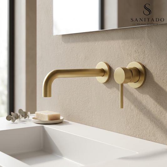 Complete wandinbouw mengkraan Sanitado Industry Belize in mat goud