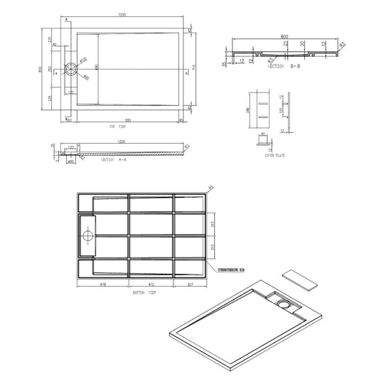 Sanitado Elements Decent Douchebak Mat Wit 120x80cm Solid Surface