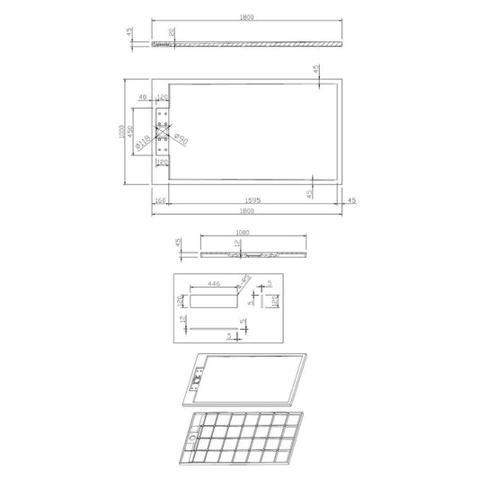Sanitado Elements Decent Douchebak Mat Wit 180x100cm Solid Surface