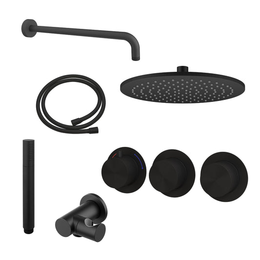 Complete 3-knops inbouw douchekraanset Sanitado Industry in mat zwart