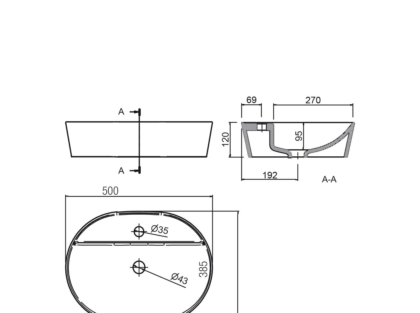 Opbouw waskom Salgar Varmega 50cm keramiek wit hoogglans