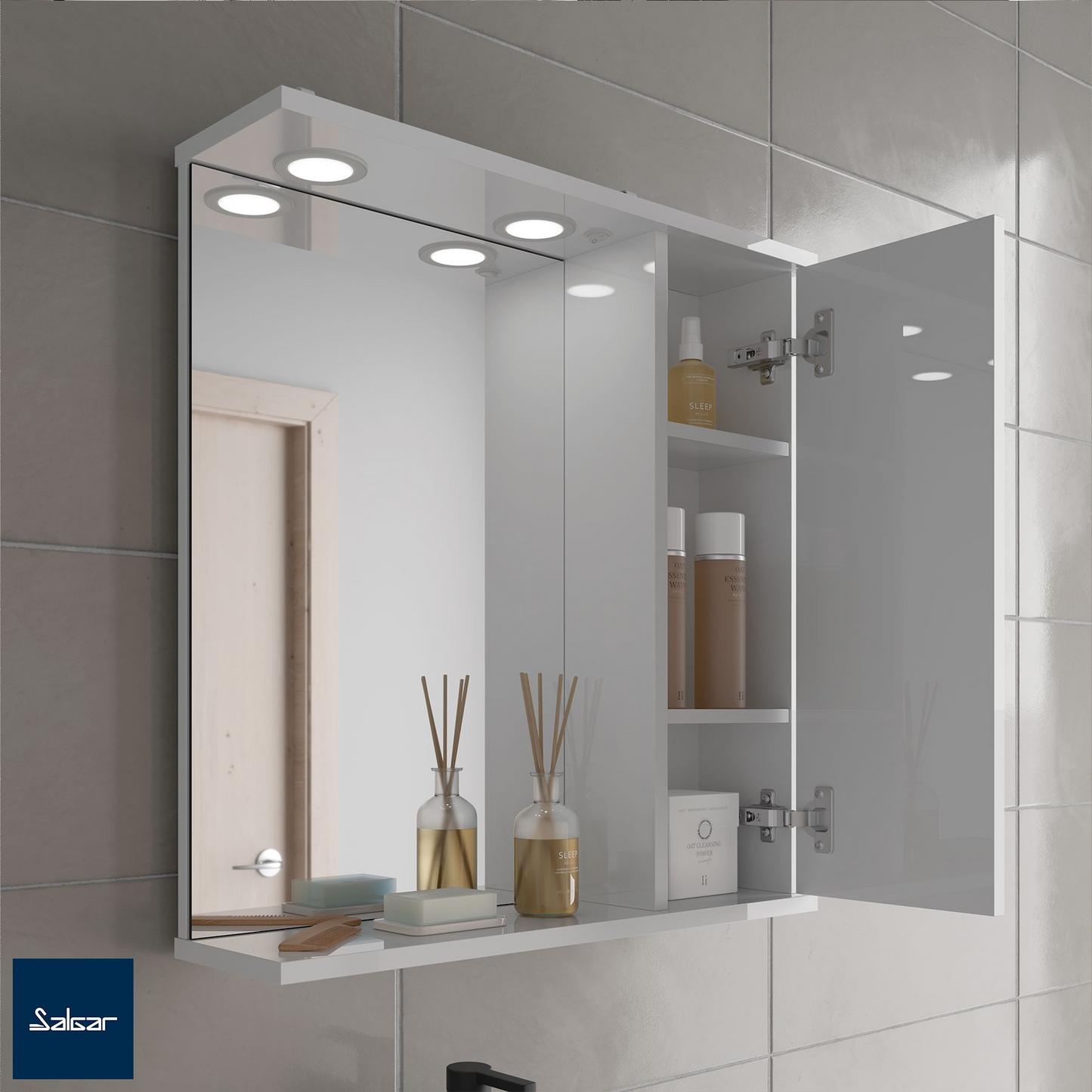 Spiegelkast Salgar Loira 60cm met 1 deur wit hoogglans