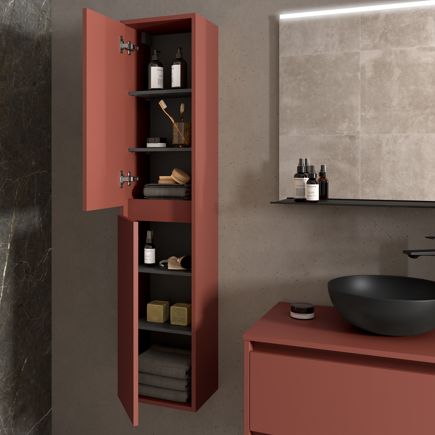 Badkamer kolomkast Salgar Noja 140cm rood mat