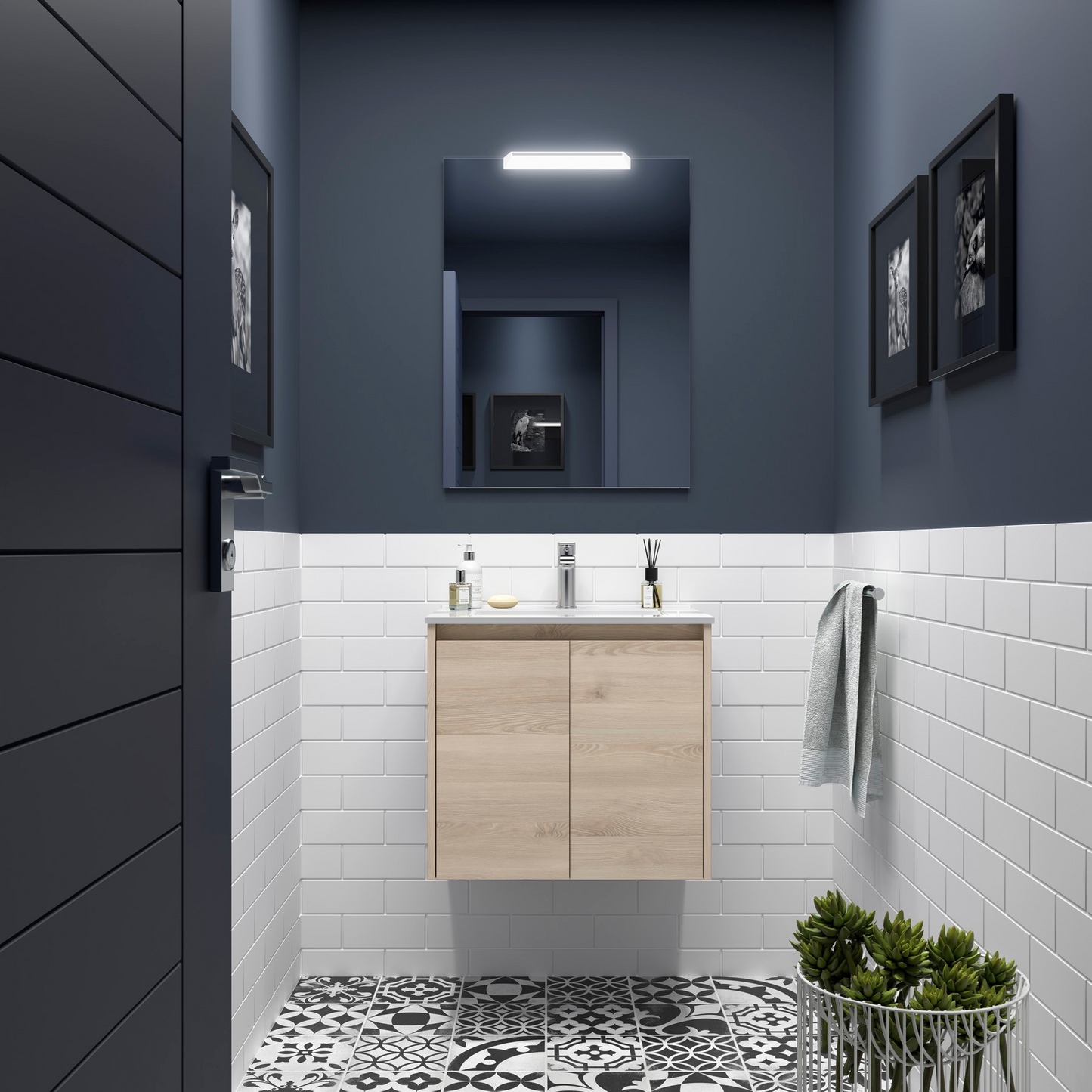 Badkamer meubelset Salgar Noja 60cm 2 deuren licht eiken
