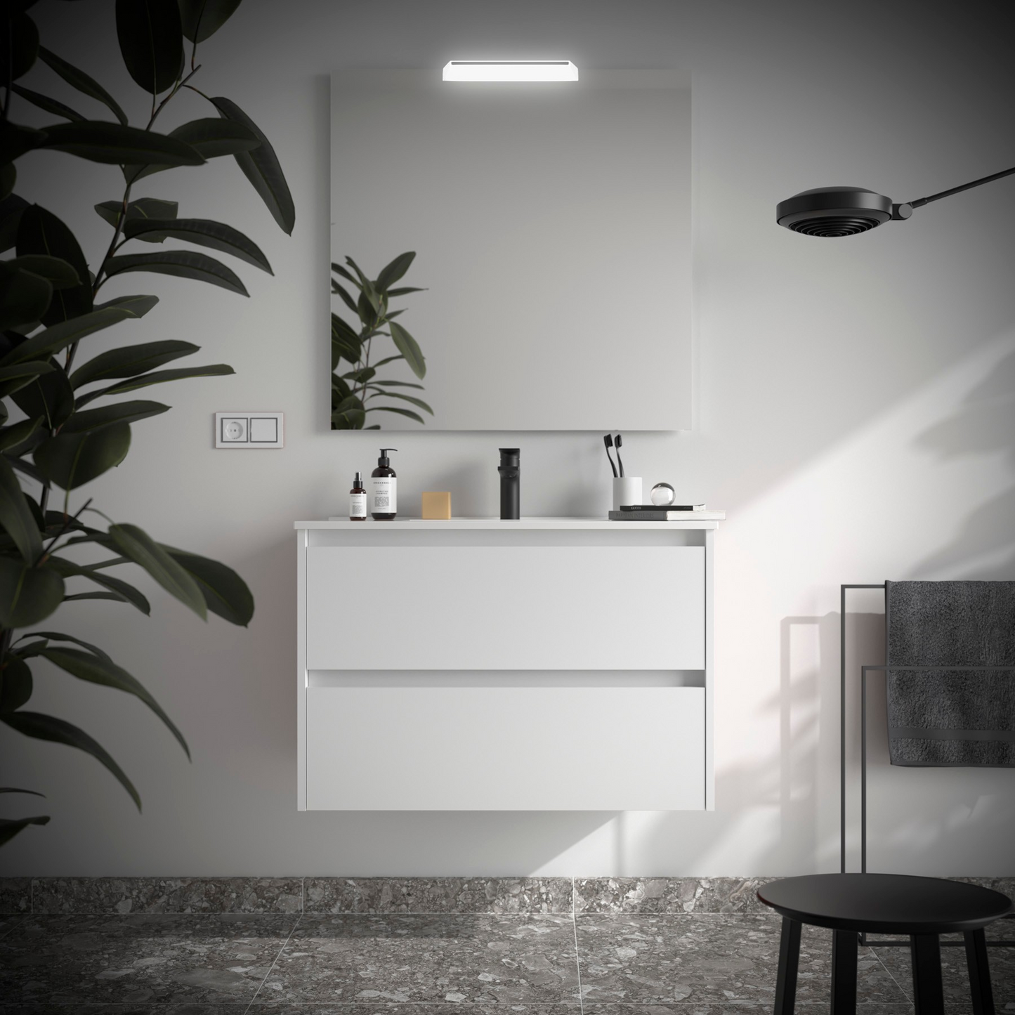 Badkamer meubelset Salgar Noja 80cm 2 laden wit mat