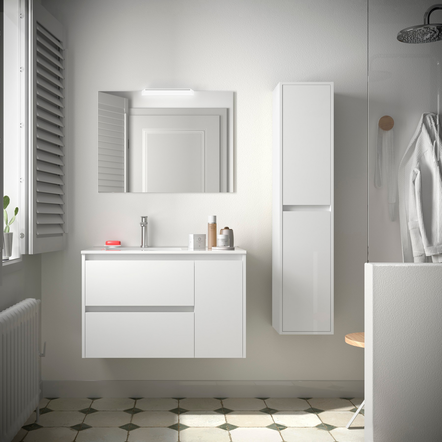 Badkamer kolomkast Salgar Noja 140cm wit hoogglans