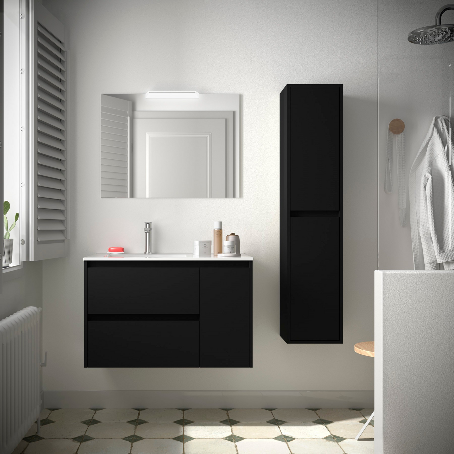 Badkamer meubelset Salgar Noja 85cm 2 laden en 1 deur recht zwart mat