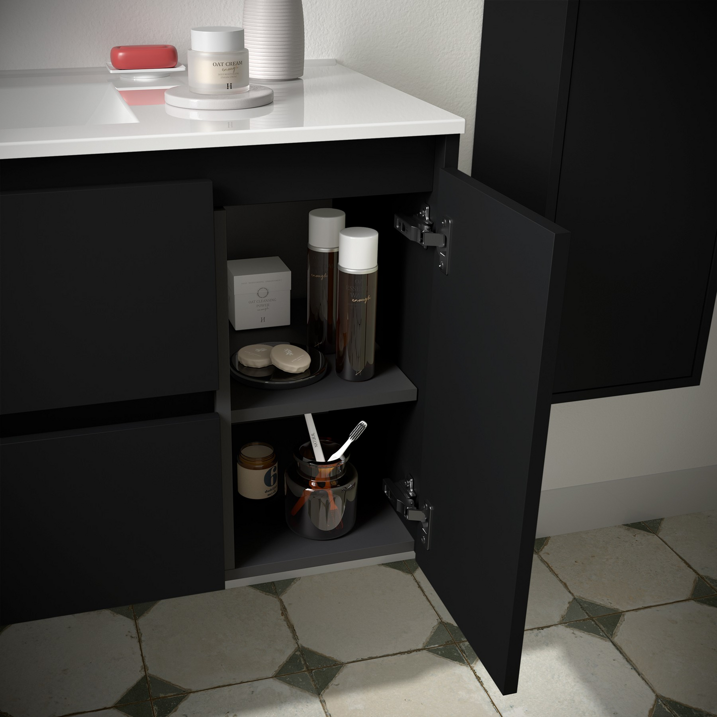 Badkamer meubelset Salgar Noja 85cm 2 laden en 1 deur recht zwart mat