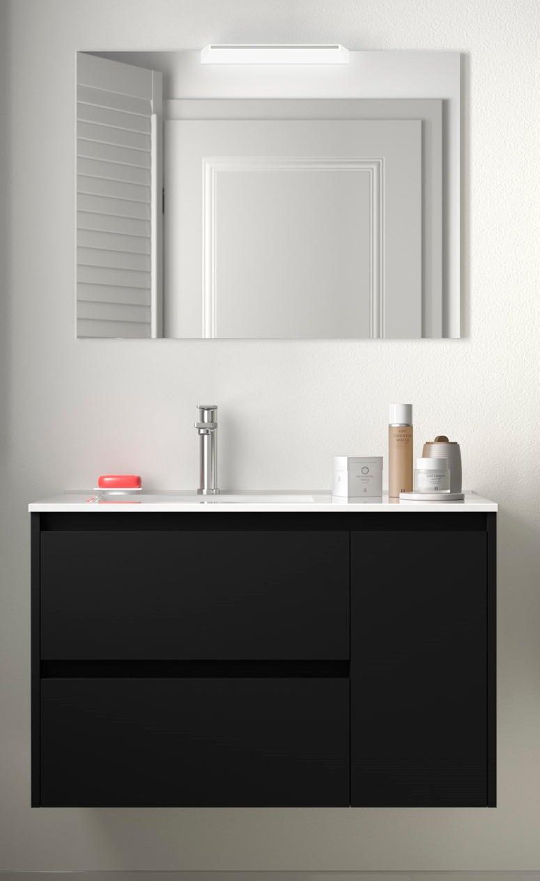 Badkamer meubelset Salgar Noja 85cm 2 laden en 1 deur recht zwart mat