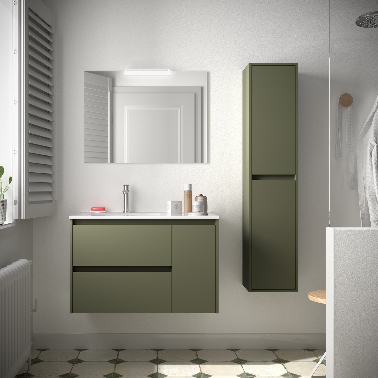 Badkamer meubelset Salgar Noja 85cm 2 laden en 1 deur recht groen mat