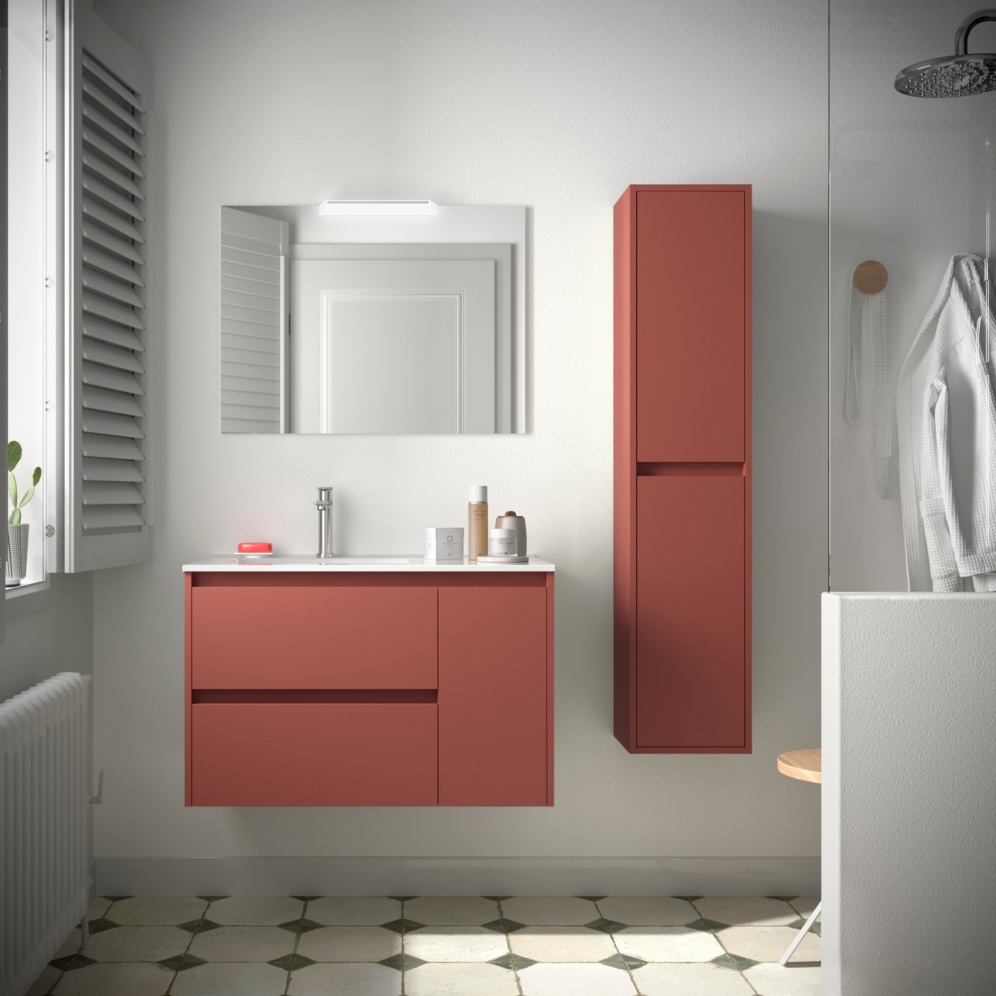 Badkamer meubelset Salgar Noja 85cm 2 laden en 1 deur recht rood mat