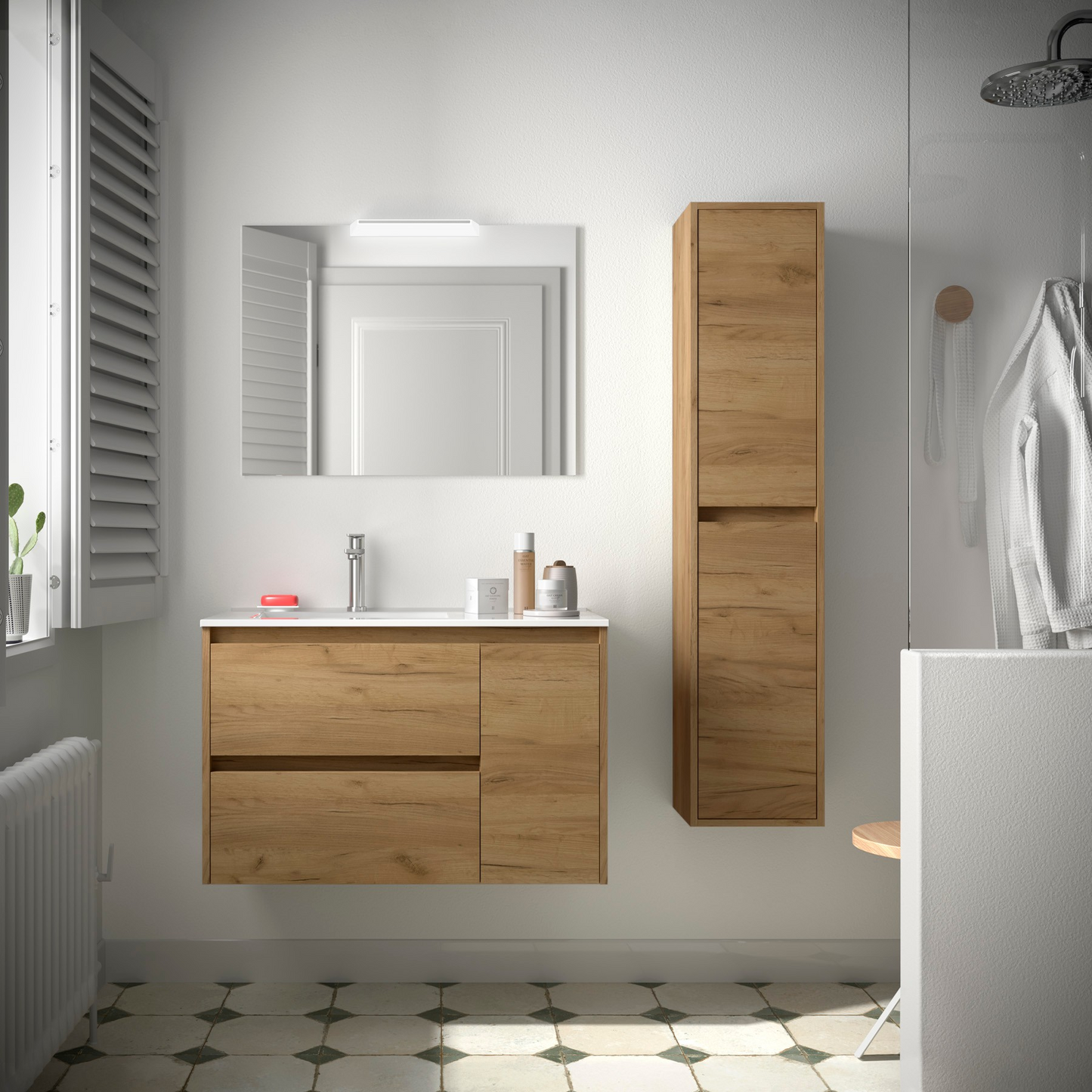 Badkamer meubelset Salgar Noja 85cm 2 laden en 1 deur recht afrikaans eiken
