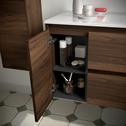 Badkamer meubelset Salgar Noja 85cm 2 laden en 1 deur links walnoot