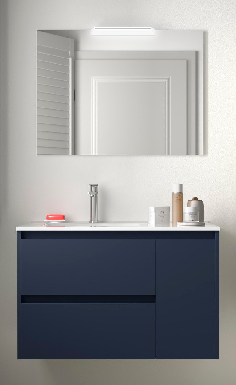 Badkamer meubelset Salgar Noja 85cm 2 laden en 1 deur recht blauw mat