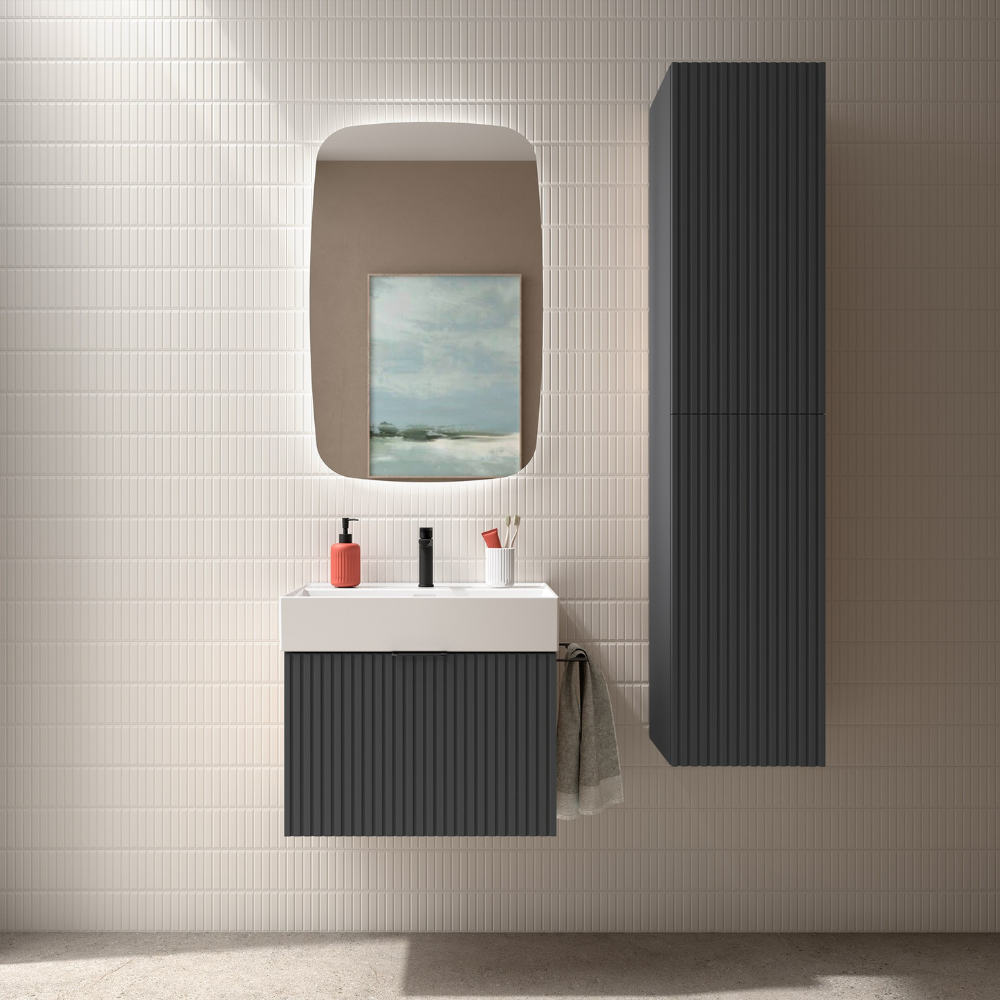 Badkamer onderkast en wastafel Salgar Biba 60cm 1 lade en 1 binnenlade Antraciet mat