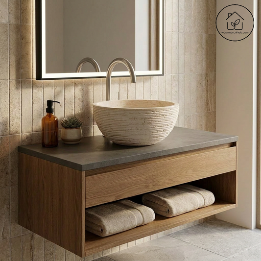 Opbouw waskom Differnz Alto rond 38cm marmer beige