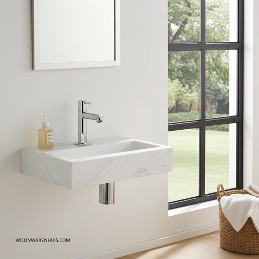 Complete fonteinset Differnz Flat 38x24 cm marmer en chroom
