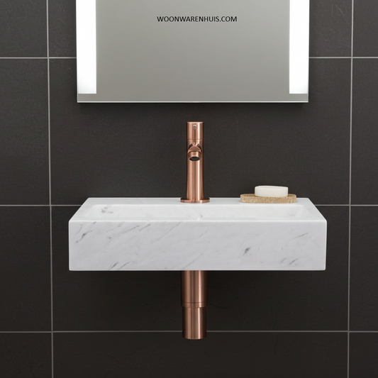 Complete fonteinset Differnz Flat 38x24 cm marmer en koper