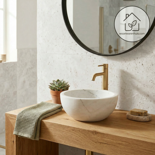Opbouw waskom Differnz Boomer rond 20cm marmer wit