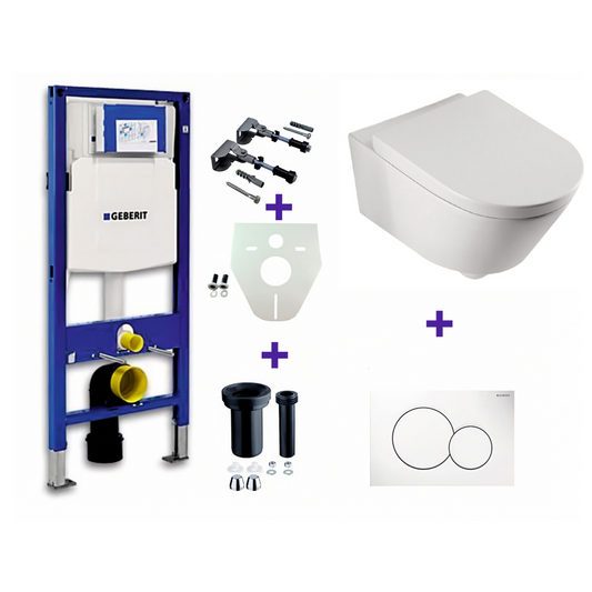 One pack Inbouwreservoir Geberit Duofix UP-320 met Sigma reservoir, drukplaat wit en wandcloset Metro