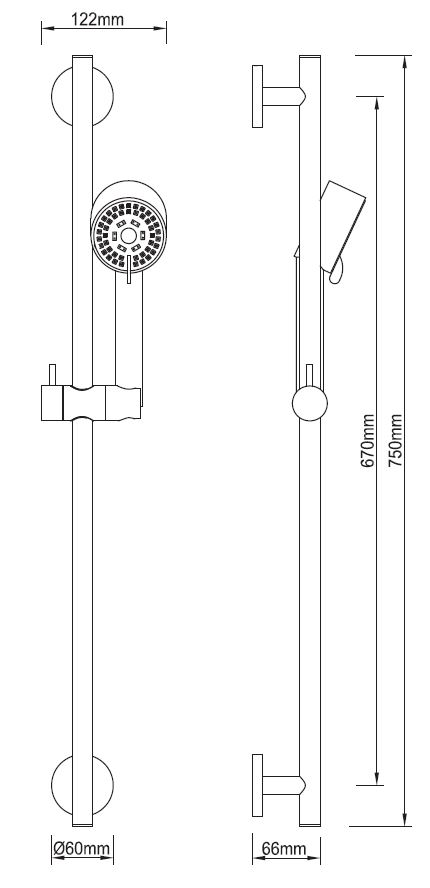 Wiesbaden Unimatch Cadans glijstangset compleet met handdouche 3 standen diameter 8 cm geborsteld koper