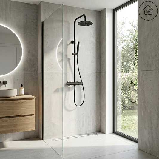 Thermostatische opbouw regendoucheset Wiesbaden Caral mat zwart