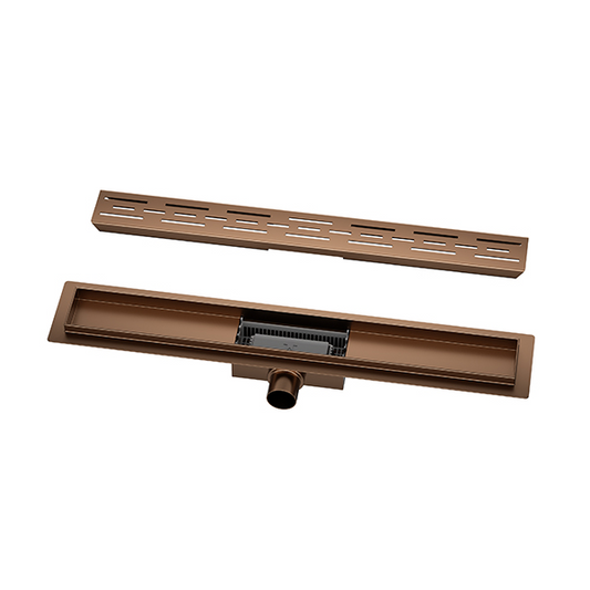 Douchegoot 100 cm met flens en designrooster geborsteld brons