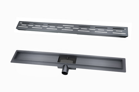 Douchegoot 100 cm met flens en designrooster gummetal