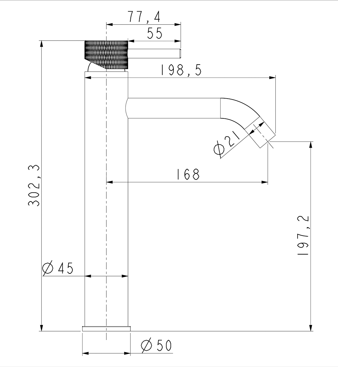 Wastafel mengkraan Wiesbaden Ribbd XL met coldstart in RVS look