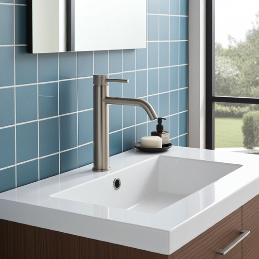 Wastafelmengkraan Wiesbaden Ribbd XL met coldstart in RVS