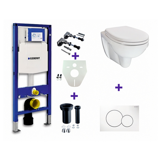 One pack Inbouwreservoir Geberit Duofix UP-320 met Sigma reservoir, drukplaat wit en wandcloset Trevi