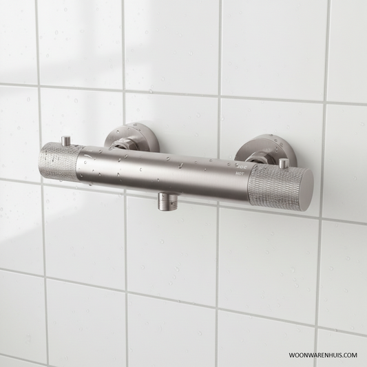 Thermostatische douchekraan Wiesbaden Ribbd in geborsteld staal