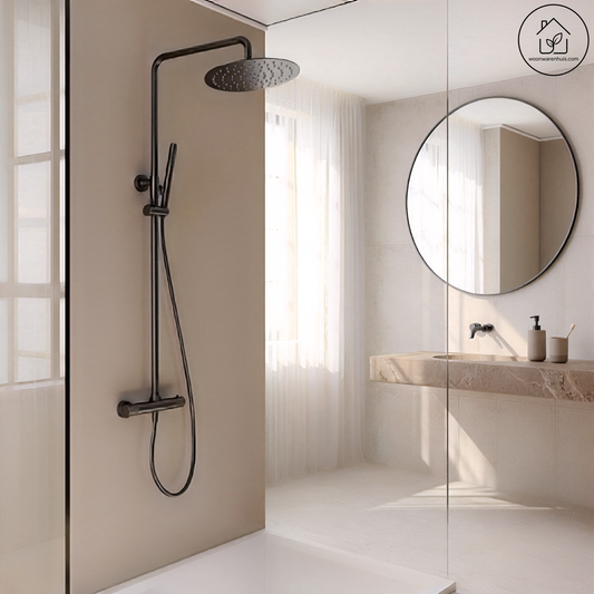 Thermostatische opbouw regendoucheset Wiesbaden Ribbd gunmetal