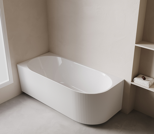Hoekbad Links Wiesbaden Rivi Ribbel 180x80 cm inclusief waste in glanzend wit
