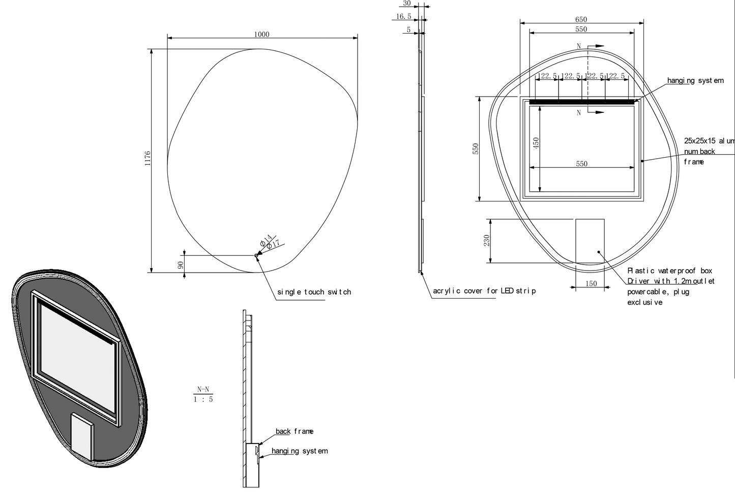 Badkamerspiegel Wiesbaden Ellva 100x120cm met anti-condens functie en indirecte/dimbare LED verlichting