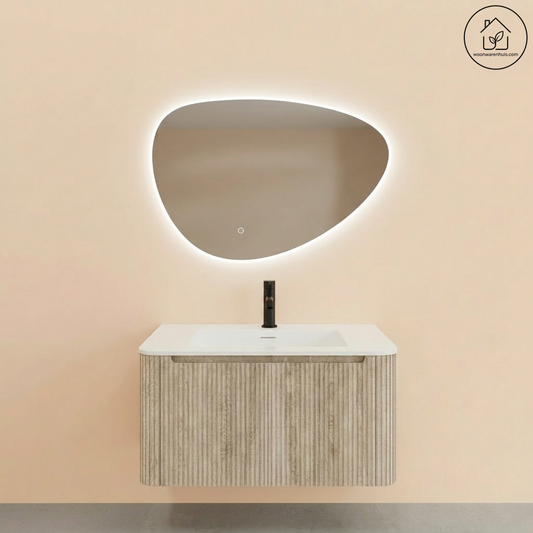 Wastafelkast Wiesbaden Sulora 80cm licht eiken inclusief wastafelblad Laro solid surface