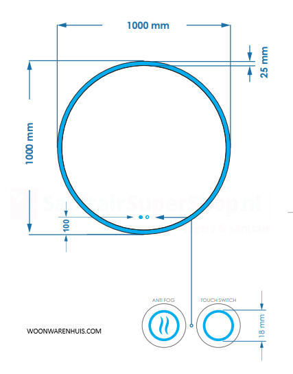Badkamer spiegel GD Circum 100cm met anti-condens functie en dimbare LED randverlichting
