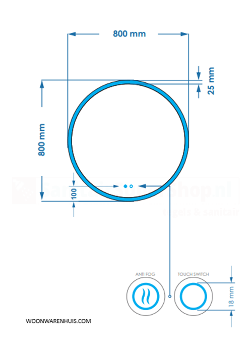 Badkamer spiegel GD Circum 80cm met anti-condens functie en dimbare LED randverlichting